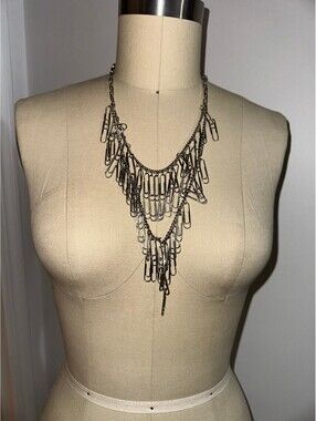 Silver Y2K Style Multi-Layered Paperclip Statement Necklace